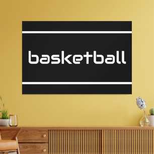 BASKETBALL Sporty White Text Stripes On Black Canvas Print