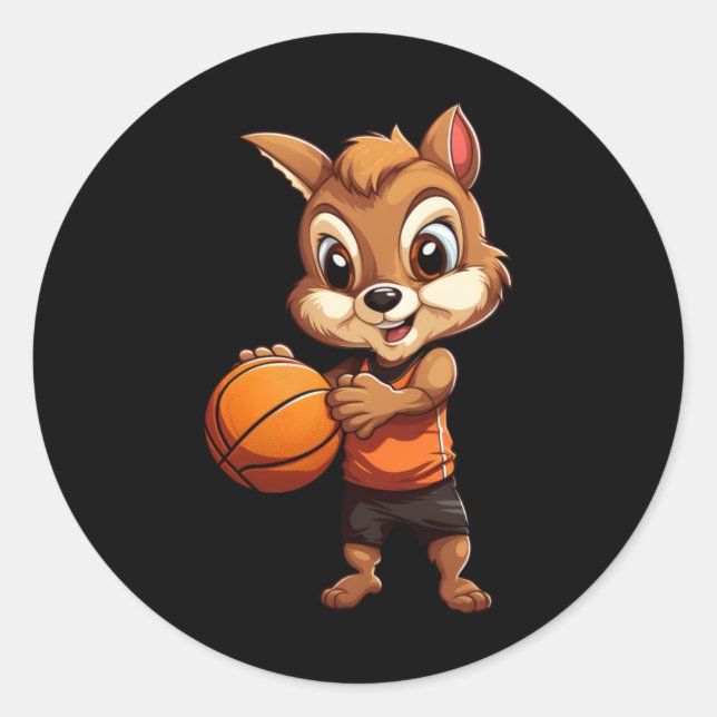 Basketball Squirrel  Classic Round Sticker (Front)