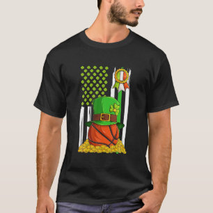 Basketball St Patricks Day Ball Leprechaun Flag US T-Shirt