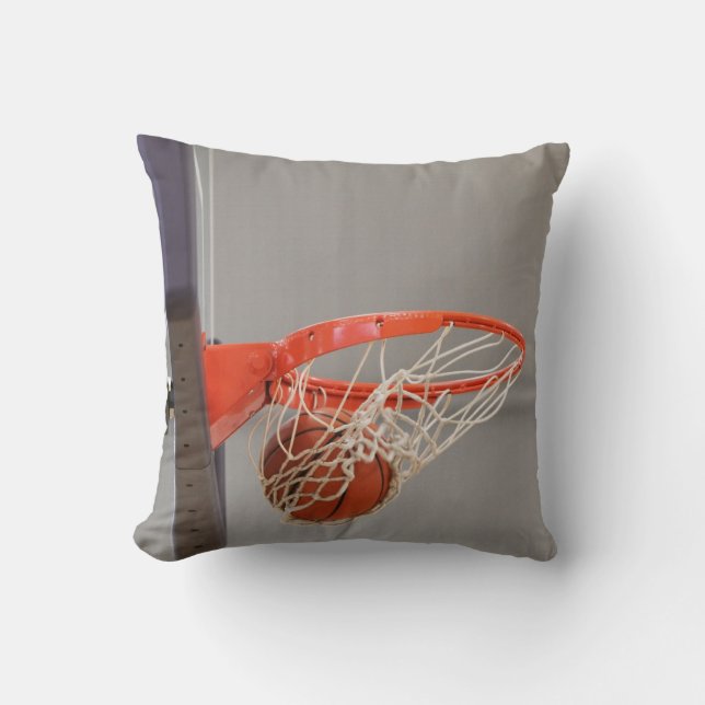 Basketball Swishing in the Net Throw Pillow (Front)
