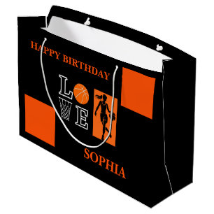 Basketball Swoosh Black Birthday Large Gift Bag