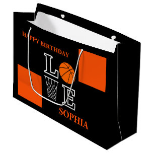 Basketball Swoosh Black Birthday Large Gift Bag