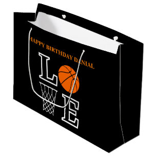 Basketball Swoosh Black Birthday Large Gift Bag