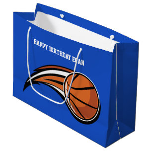 Basketball Swoosh Blue Birthday Large Gift Bag
