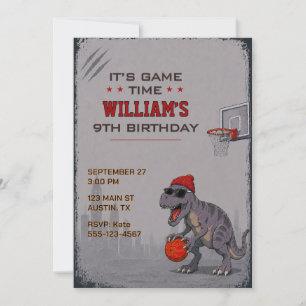 Basketball T-Rex Birthday Invitation