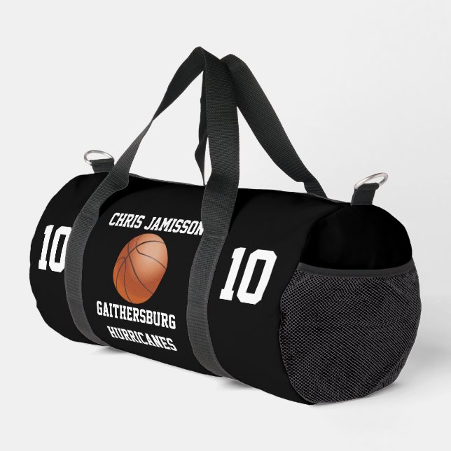 Basketball Team Coach or Player Black Personalised Duffle Bag (Right Corner)