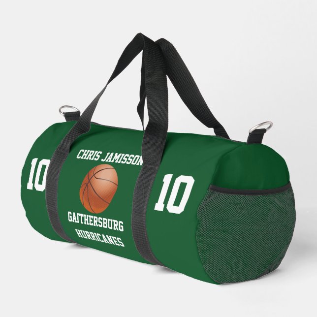 Basketball Team Coach or Player Green Personalised Duffle Bag (Right Corner)