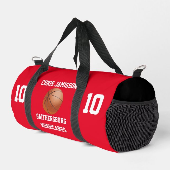 Basketball Team Coach or Player Red Personalised Duffle Bag (Right Corner)
