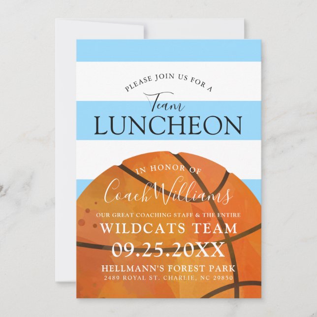 Basketball Team End of Season Luncheon Blue Invite (Front)