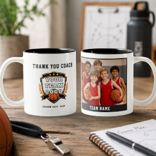 Basketball Team Photo Logo Thank you Coach Two-Tone Coffee Mug