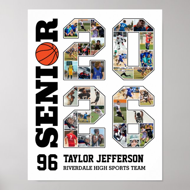 Basketball Team Senior 2026 Sports Photo Collage Poster (Front)