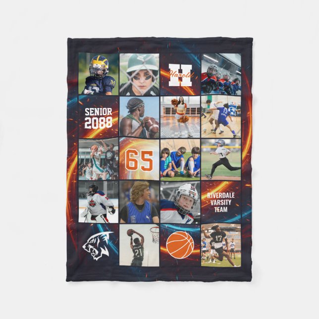 Basketball Team Senior Night Custom Photo Fire Fleece Blanket (Front)