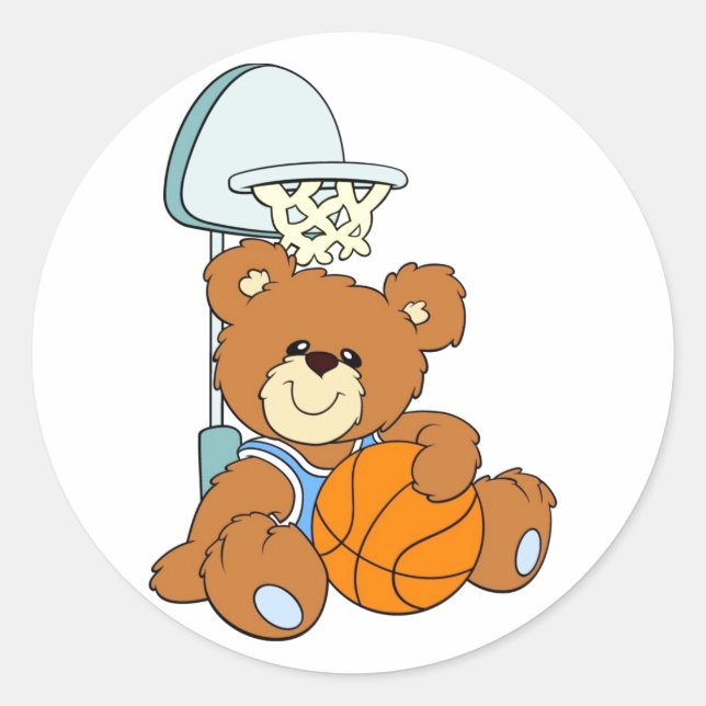 Basketball Teddy Bear Classic Round Sticker (Front)