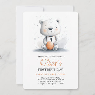 Basketball Teddy Bear First Birthday Invitation