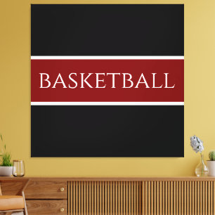 BASKETBALL Text Athletic Deep Red Black Stripes  Canvas Print