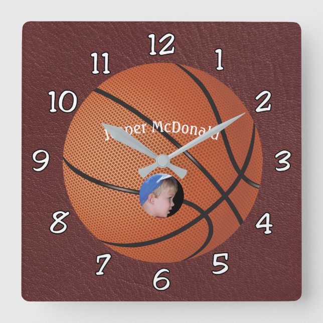 Basketball Textured Background photo personalise Square Wall Clock (Front)