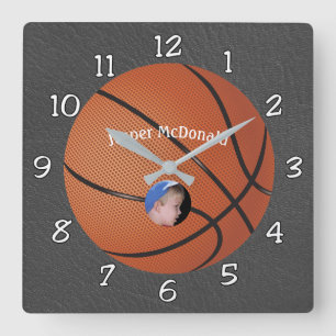 Basketball Textured Background photo personalize Square Wall Clock