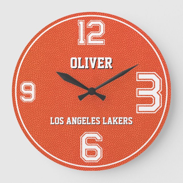 Basketball Textured Sports Custom Name Team Large Clock (Front)