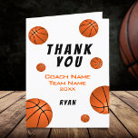 Basketball Thank you Coach Card<br><div class="desc">Simple basketball thank you coach card with thank you text, coach name, team name, year, your name and basketball balls. The card is in white, orange and black colours. On the back side is a basketball ball. Personalise the card with names and your text. Great thank you card for the...</div>