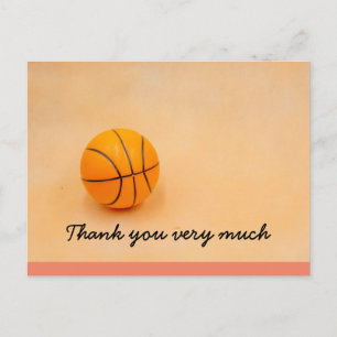 Basketball thank you  with basketball  on orange postcard