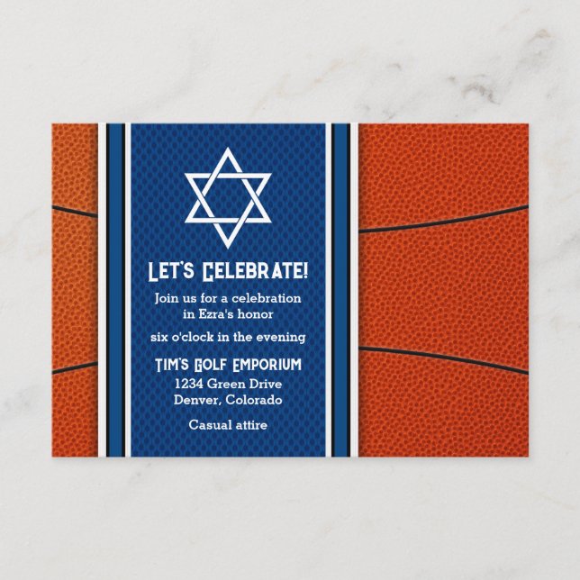 Basketball Theme Bar Mitzvah Reception Invite (Front)