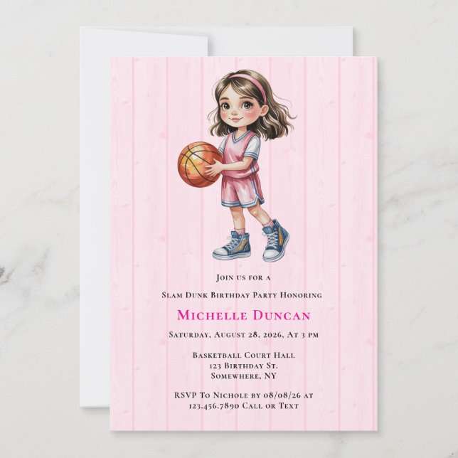 Basketball Theme Birthday Party For Girl’s Invitation (Front)