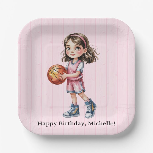 Basketball Theme Birthday Party For Girl’s Paper Plate (Front)