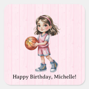 Basketball Theme Birthday Party For Girl’s Square Sticker