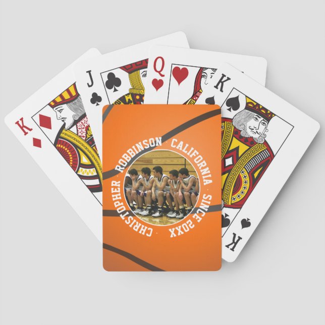 Basketball theme w/ photo and custom text playing cards (Back)