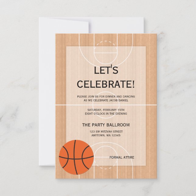 Basketball Themed Bar Mitzvah Reception Invitation (Front)