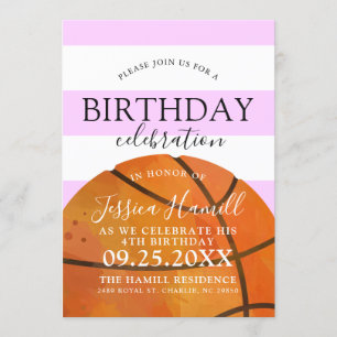 Basketball Themed Birthday Party Pink Invite