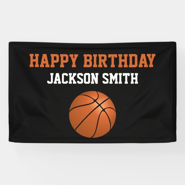 Basketball Themed Happy Birthday Banner (Horizontal)