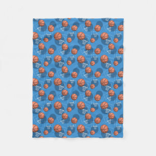 Basketball Themed Pattern Blue Fleece Blanket