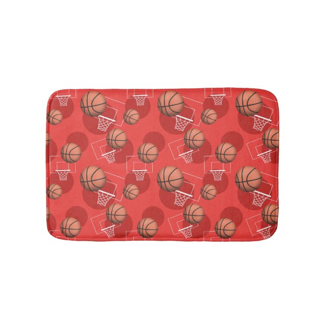Basketball Themed Pattern Red Bath Mat (Front)