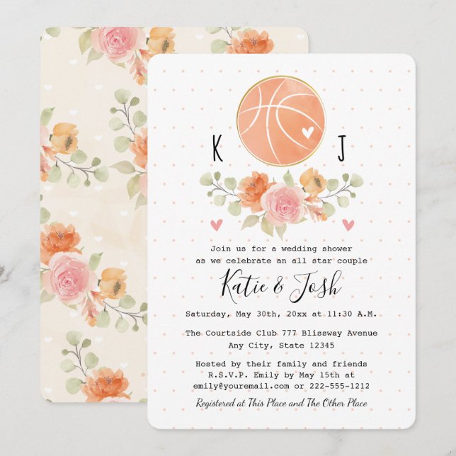 Basketball Themed Wedding Couples  Shower Invitation (Front/Back)