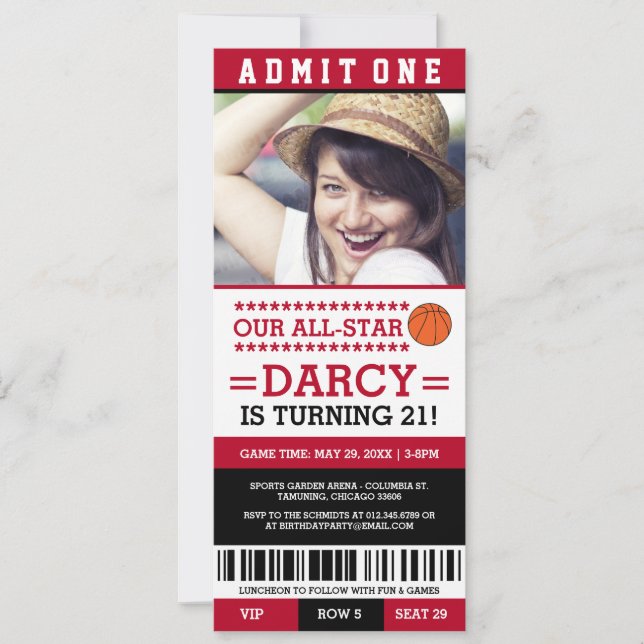 Basketball Ticket Birthday Invites (Front)
