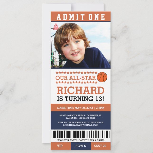 Basketball Ticket Birthday Invites (Front)