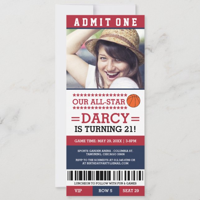 Basketball Ticket Birthday Invites (Front)