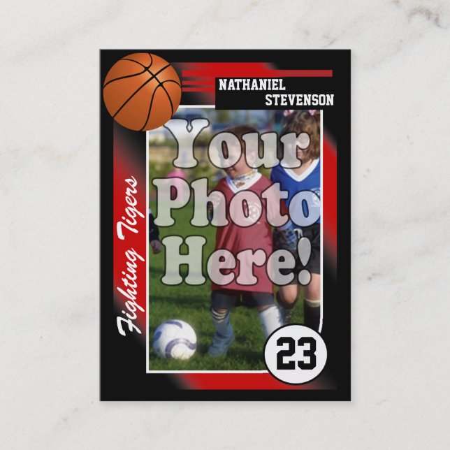 Basketball Trading Card, Red Lg Business Card Size (Front)