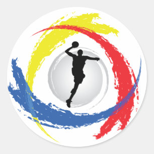 Basketball Tricolor Emblem Classic Round Sticker