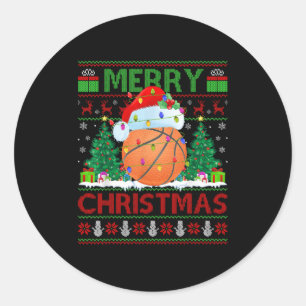 Basketball Ugly Christmas Sweater Srts Player Ligh Classic Round Sticker