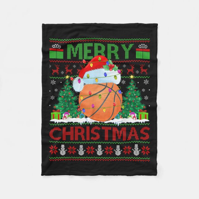Basketball Ugly Christmas Sweater Srts Player Ligh Fleece Blanket (Front)