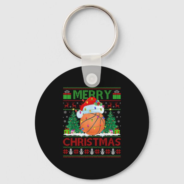 Basketball Ugly Christmas Sweater Srts Player Ligh Key Ring (Front)