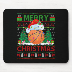 Basketball Ugly Christmas Sweater Srts Player Ligh Mouse Mat