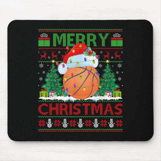 Basketball Ugly Christmas Sweater Srts Player Ligh Mouse Mat (Front)