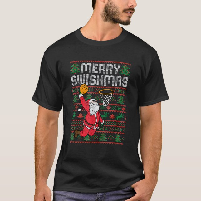 Basketball Ugly Christmas Xmas Santa Sports Men Bo T-Shirt (Front)