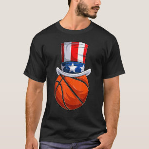 Basketball Uncle Sam  4th Of July Boys American Fl T-Shirt