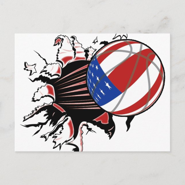 BASKETBALL USA FLAG PATRIOTIC POSTCARD (Front)