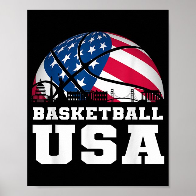 Basketball USA Support the Team Tshirt USA Flag Dr Poster (Front)