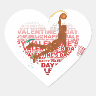 Basketball Valentine's Day Gift Basketball Heart Sticker